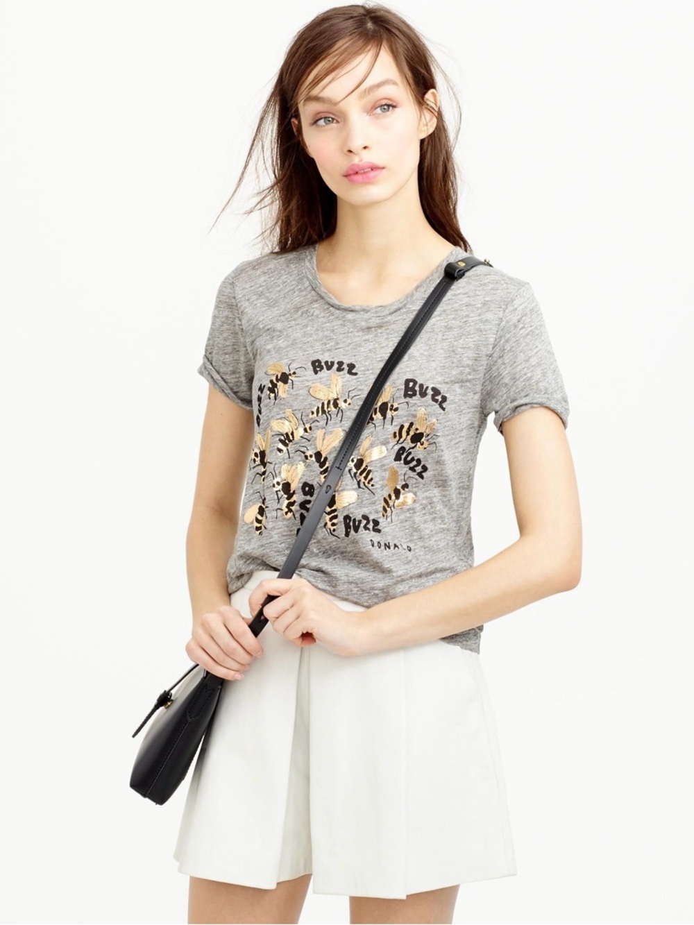 J. Crew Grey Short Sleeve Bee Graphic Tee with Metallic Accents